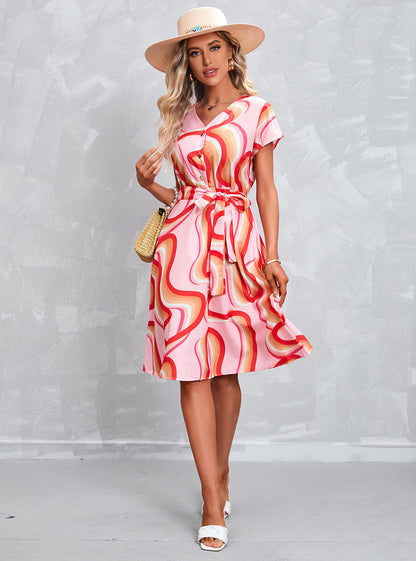 Summer Print Short Sleeve Dress