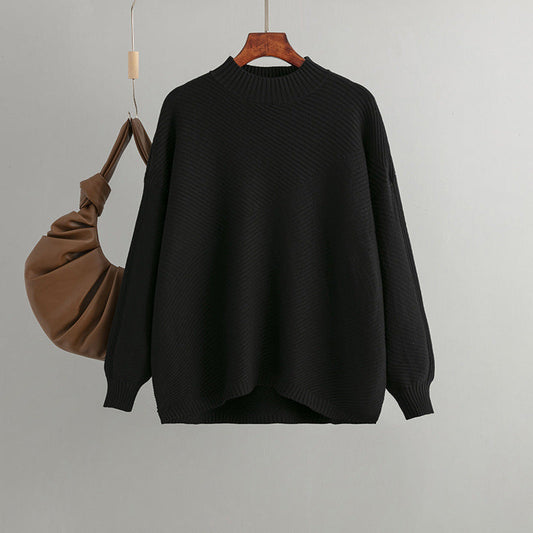 Retro Mock Neck Oversized Pullover Knit Sweater
