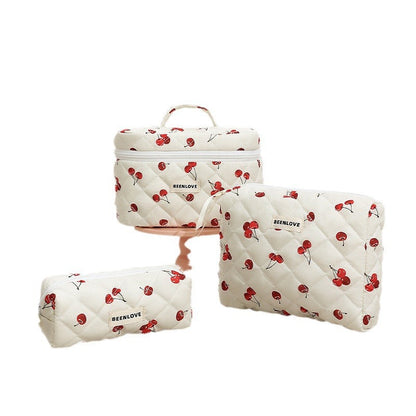 Cute Heart Print Cotton Quilted Cosmetic Bag