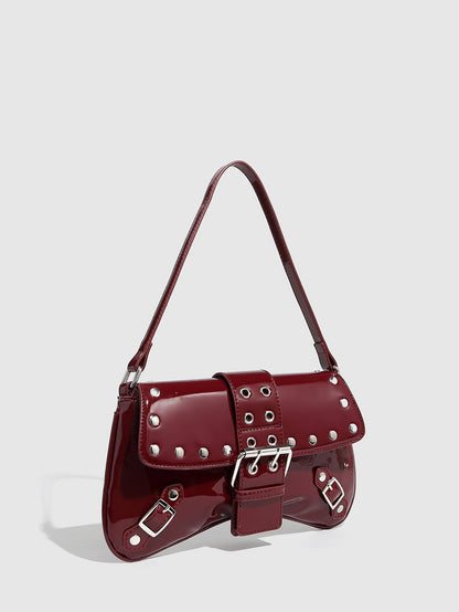 Punk Studded Hollow PU Leather Shoulder Bag