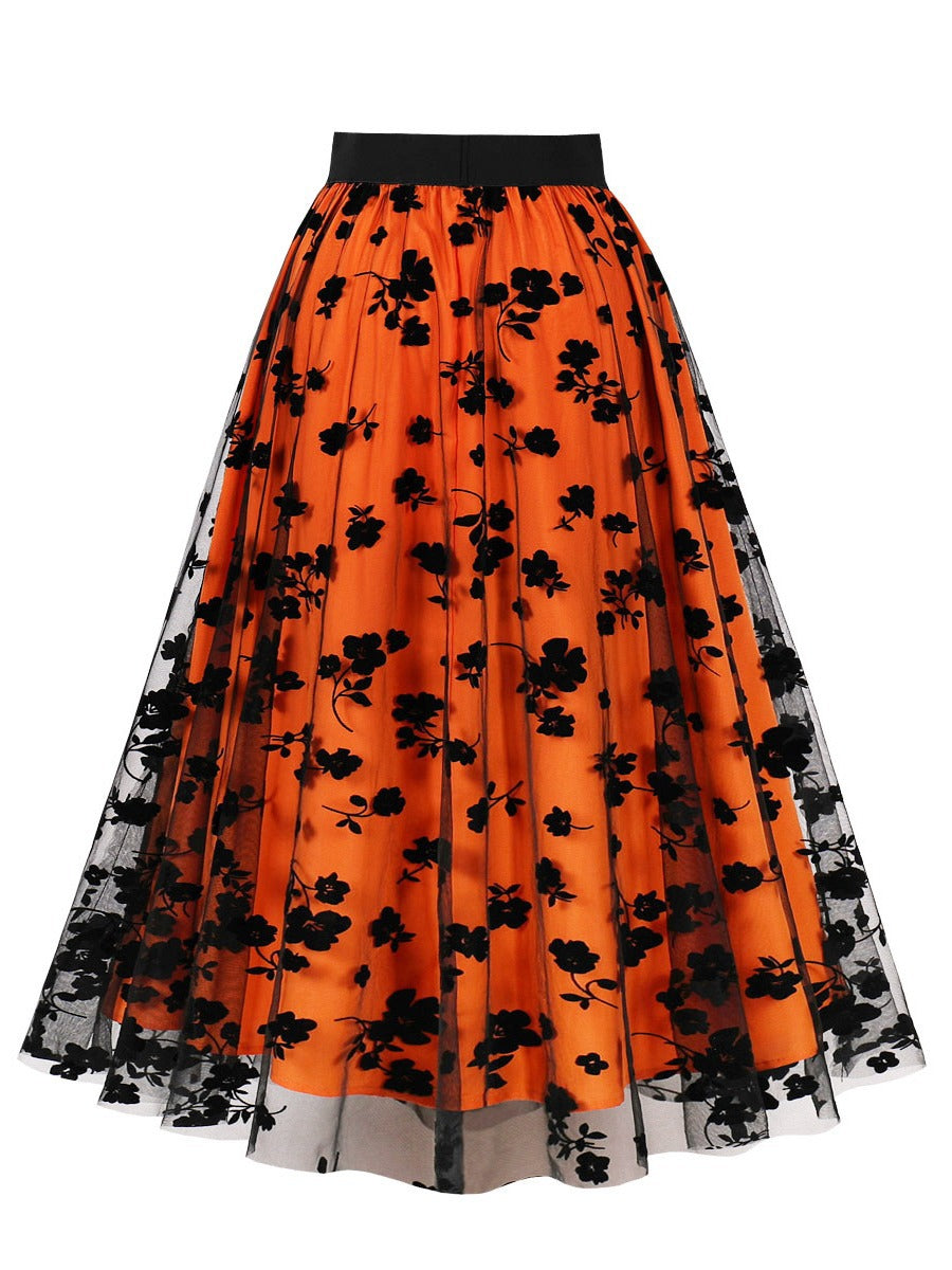 Plus Size Floral Lace Hem A-Line Skirt