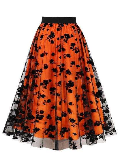 Plus Size Floral Lace Hem A-Line Skirt