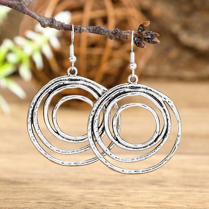 Vintage Hollow Circular Earrings Exaggerated Alloy Drop Earrings for Women