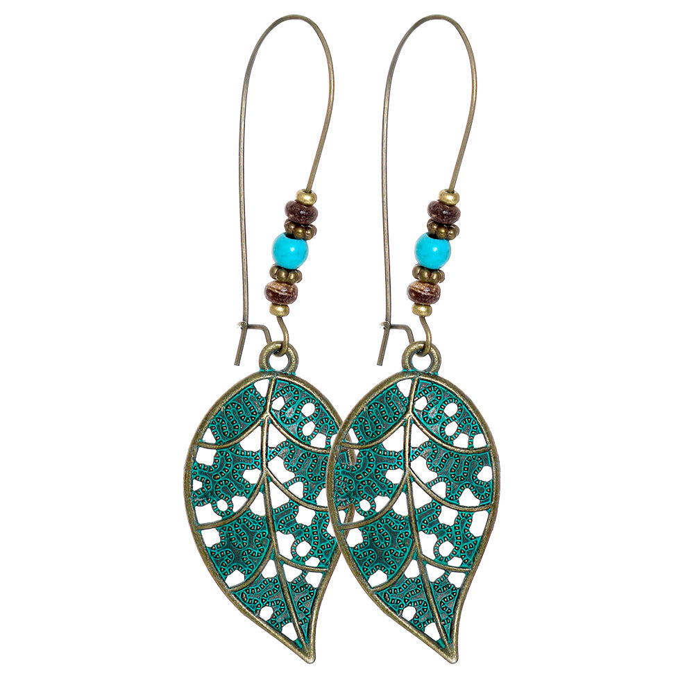 Vintage Floral Leaf Design Turquoise Alloy Earrings