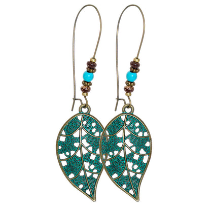 Vintage Floral Leaf Design Turquoise Alloy Earrings