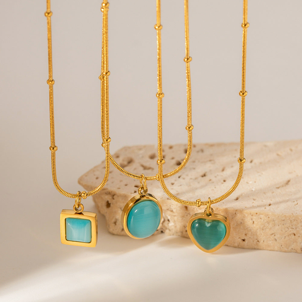 Blue Gemstone Square Necklace