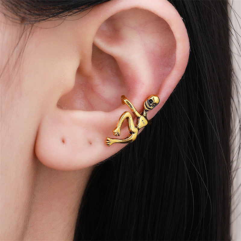 Halloween Punk Skull Clip Earrings