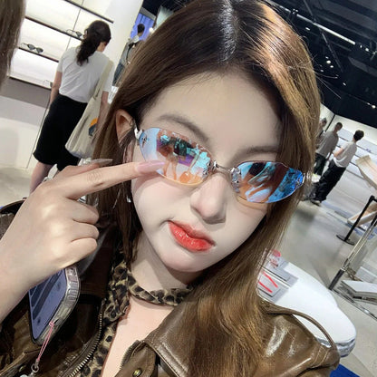 Y2K Star Oval Sunglasses Retro Metal Sunglasses for Outdoor Style