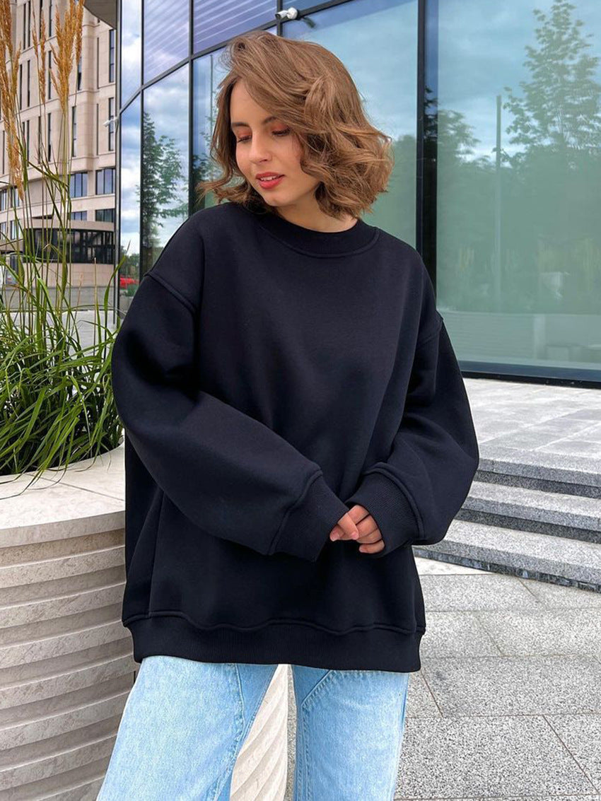 Oversized Solid Color Pullover Sweatshirt for Women