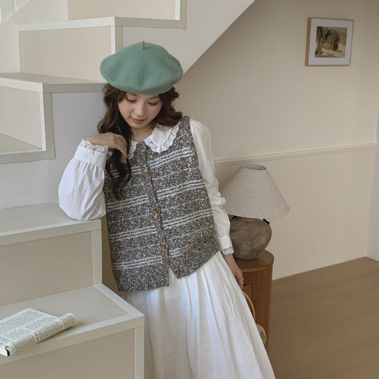 Color Block Knit Cardigan Vest for Women