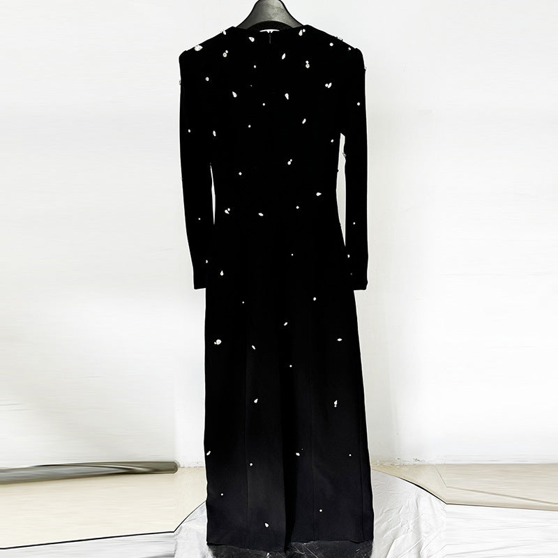 Elegant Beaded Long Sleeve Maxi Dress For Special Occasions