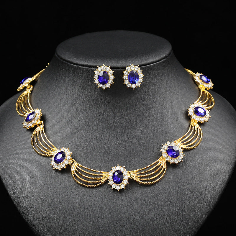 Artistic Retro Gemstone Necklace and Earring Set
