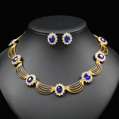 Artistic Retro Gemstone Necklace and Earring Set