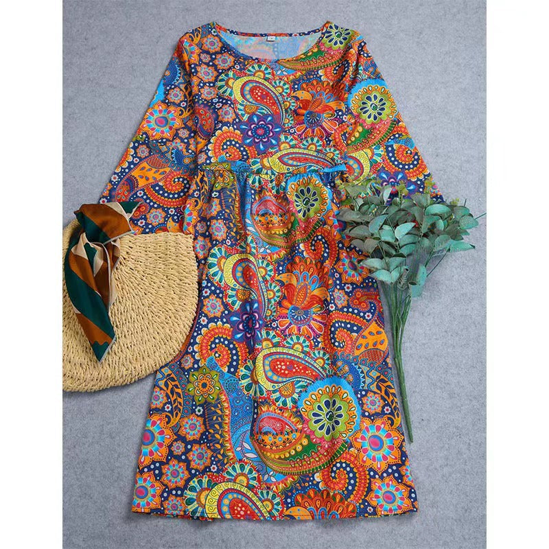 Temperament Sexy Print Midi Dress Woman