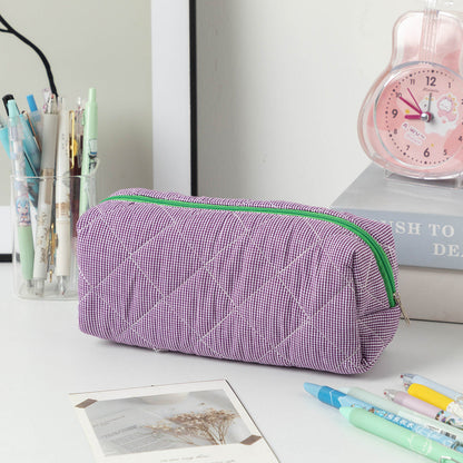 Large Capacity Color Block Plaid Storage Bag