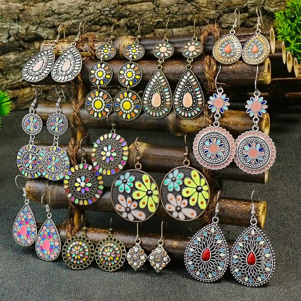 Bohemian Tassel Earrings Set Vintage Geometric Alloy Jewelry