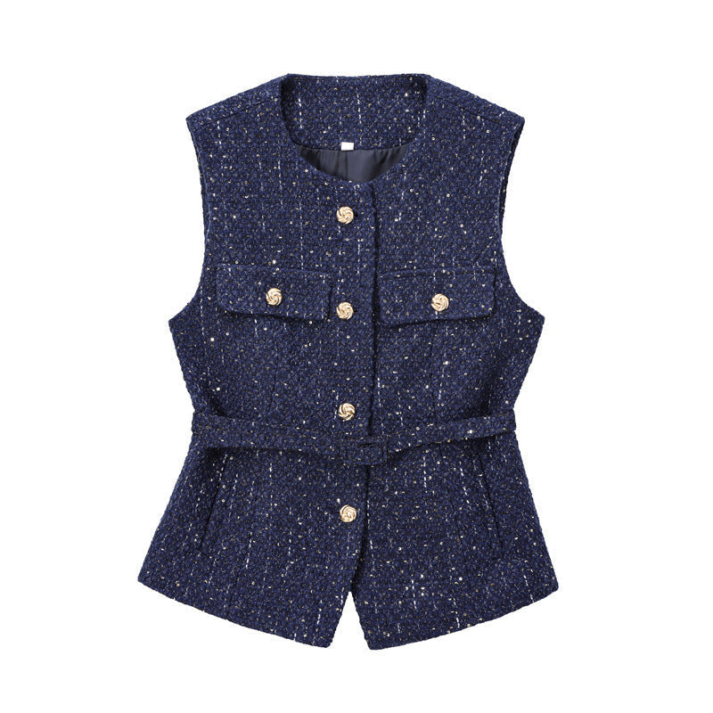 Elegant V-Neck Sleeveless Belt Waist Knit Vest