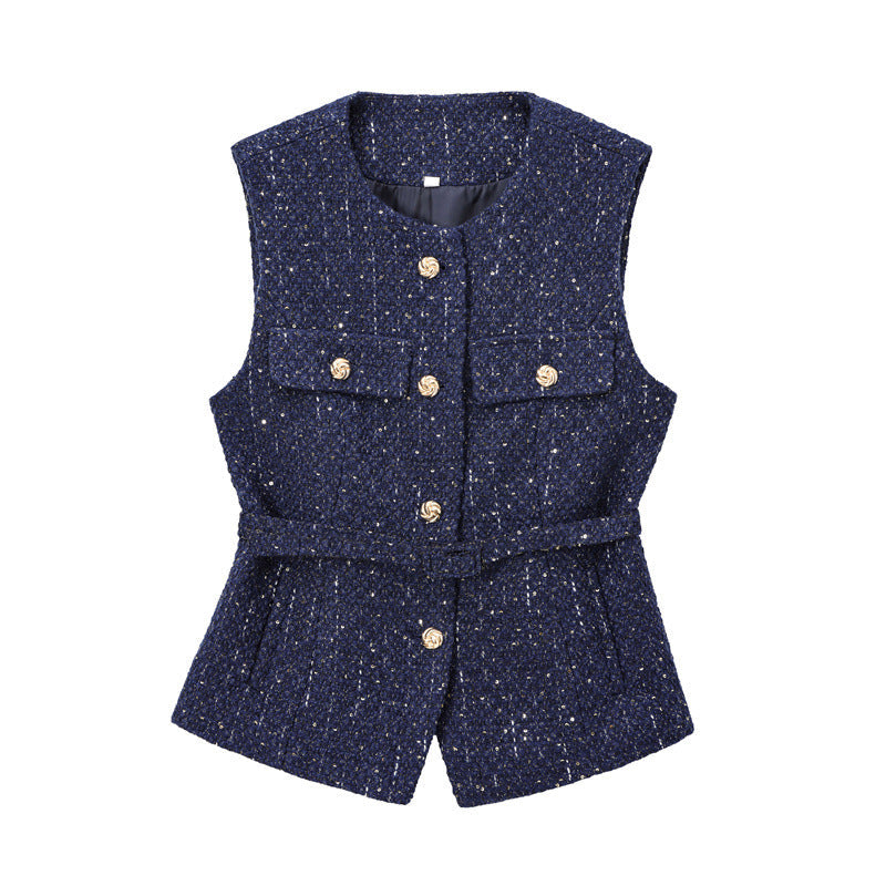 Elegant V-Neck Sleeveless Belt Waist Knit Vest