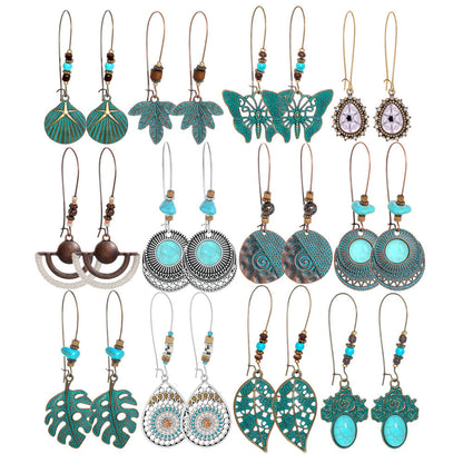 Vintage Floral Leaf Design Turquoise Alloy Earrings