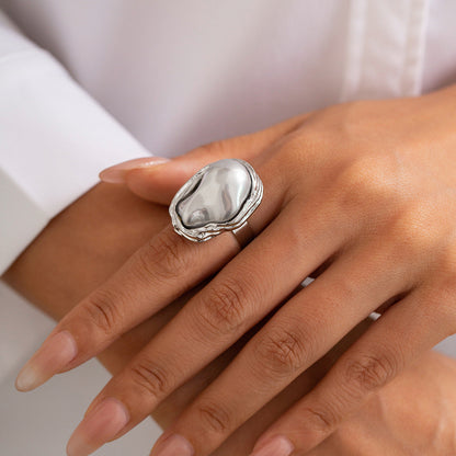 Baroque-Inspired Irregular Pearl Open Ring Elegant Geometric Jewelry