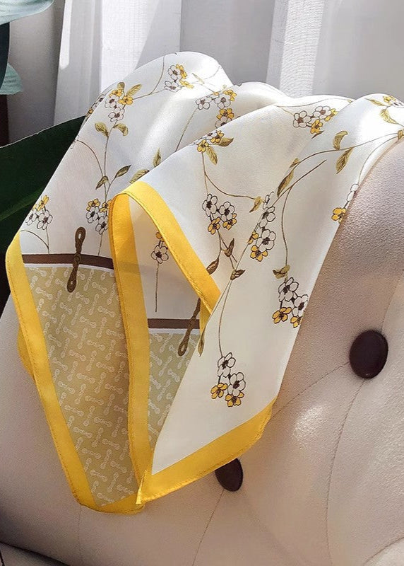 Satin Square Scarf with Yellow Floral Border