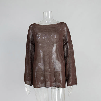 Casual Solid Color Long Sleeve Sweater Knit Top