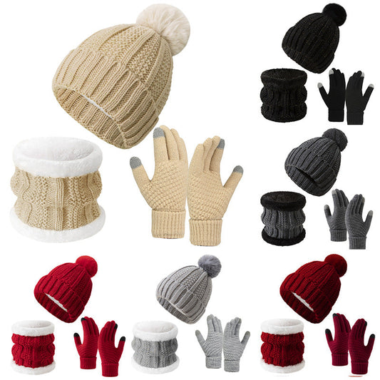 Winter Knitted Warm Gloves, Hat, Scarf Set - Thickened Cozy Design