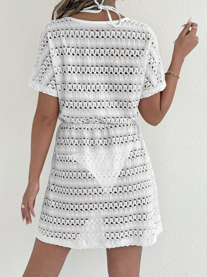 Women'S Sexy Sheer Lace Cover-Up Dress With Bow Tie