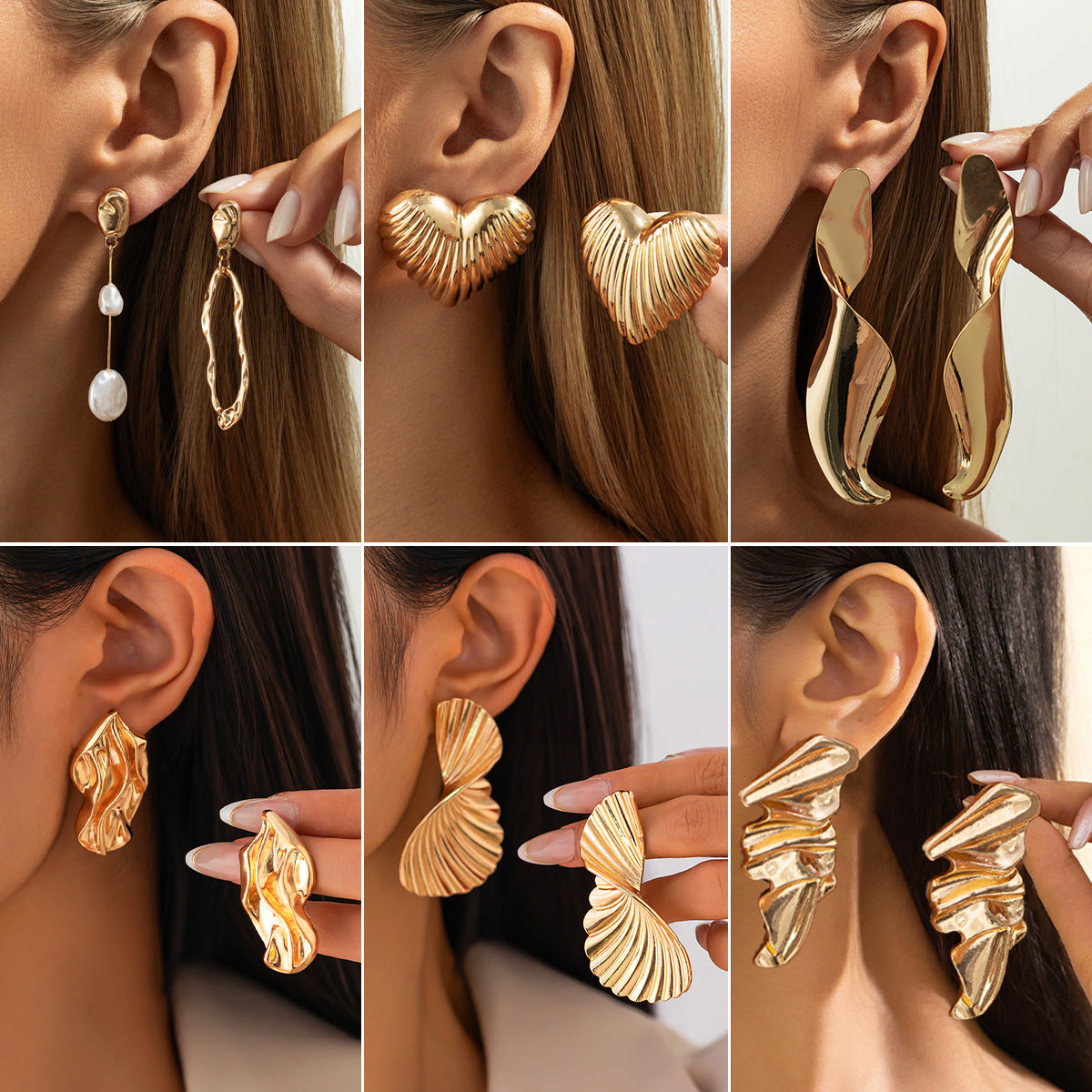 Irregular Liquid Metal Wrinkle Earrings Trendy Minimalist Heart Design