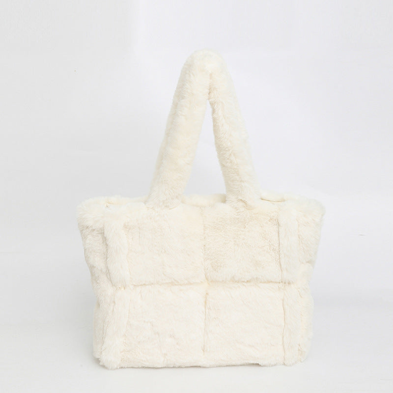 Plush Tote Bag Large Capacity Stylish Shoulder Bag