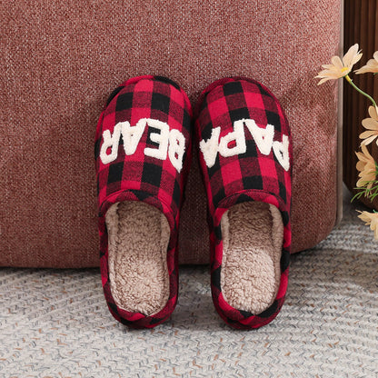 Winter Letter Embroidery Plaid Warm Indoor Slippers