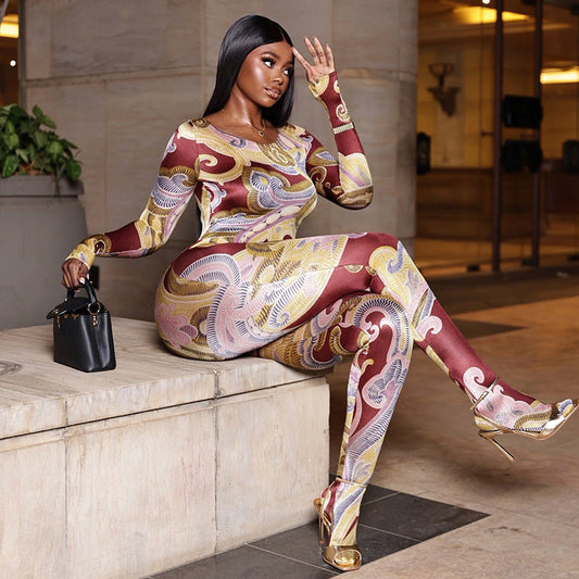 Fashionable Floral Print Slim-Fit Jumpsuit For Women
