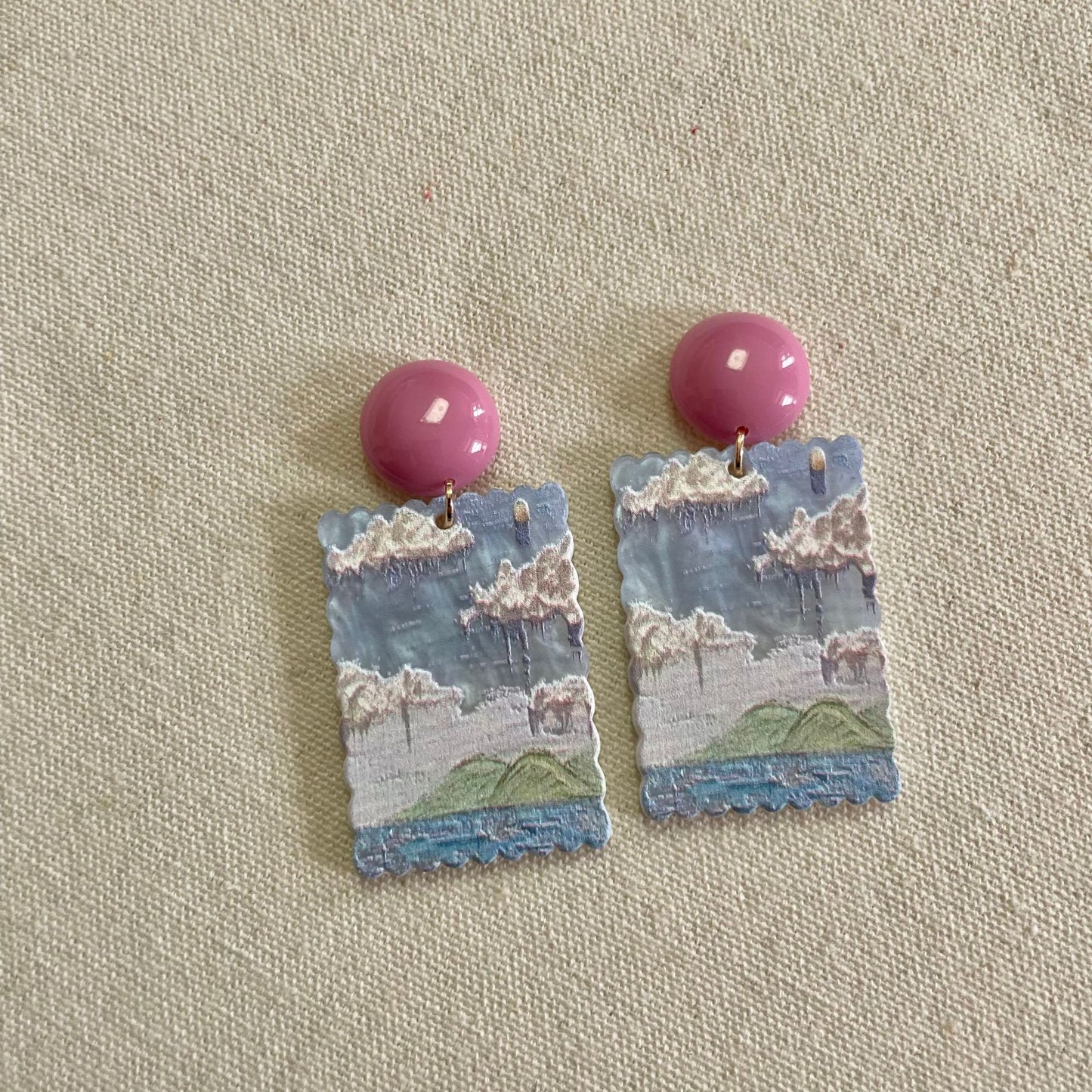 Sweet Oil Painting Floral Earrings