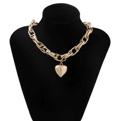 Geometric Heart Pendant Necklace With Cross Chain