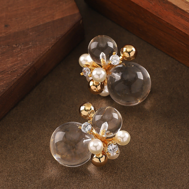 Stylish Geometric Resin Pearl Ear Studs With Silver Pins