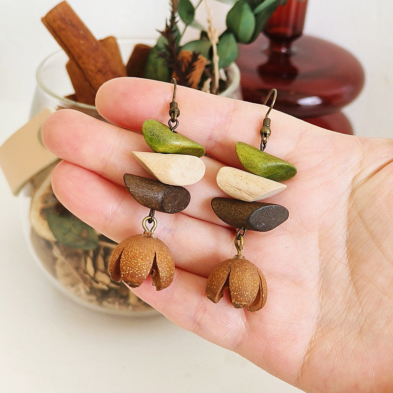 Geometric Vintage Wood Drop Earrings Bohemian Style