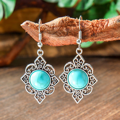 Bohemian Style Turquoise Earrings Set Oval Tassel Dangle Jewelry