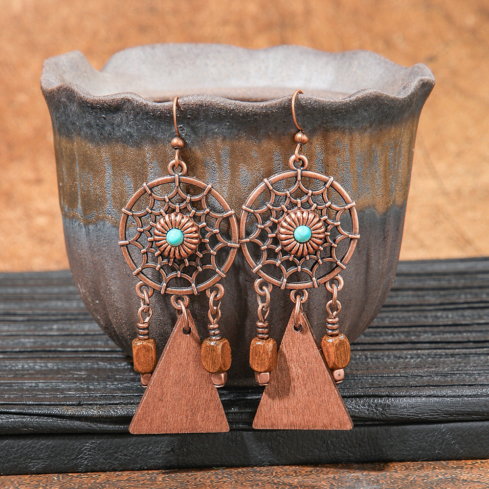 Bohemian Vintage Brown Earring Set Geometric Tassel Earrings