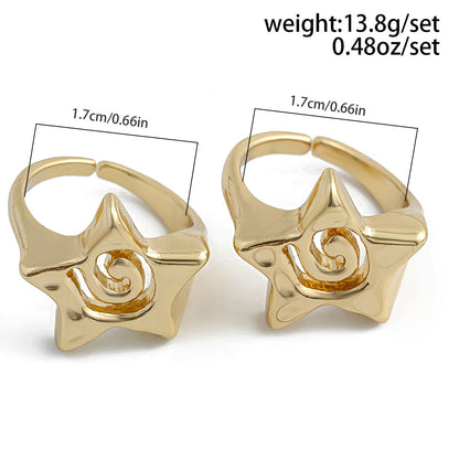 Trendy Geometric Star Ring Set Metal Open Adjustable Rings For Women