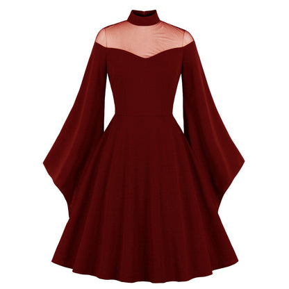 Black Queen Bell Sleeve Vintage Dress