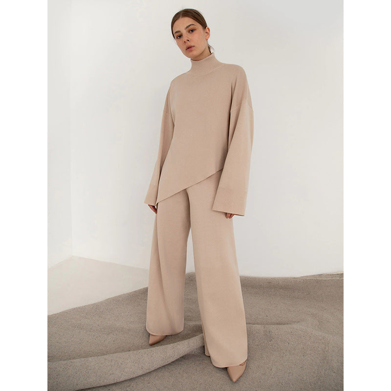High Collar Irregular Knit Sets