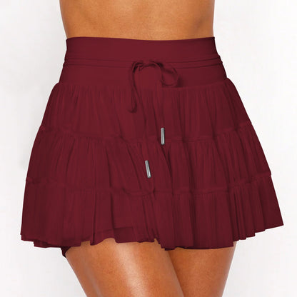 Soft Color-Block Lace-Up Skirt Pants for Women