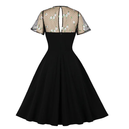 Polka Dot Mesh Patchwork Midi Dress Elegant Casual Outfit