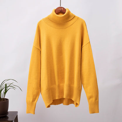 Solid Turtleneck Sweater Cozy Knit Pullover for Women