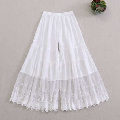 Sweet Elegant Lace Panel Wide Leg Trousers for Women