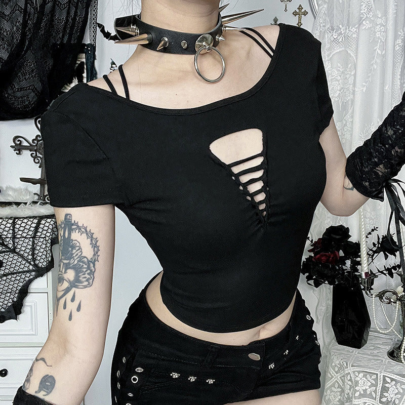 Backless Trendy T-Shirt in Black