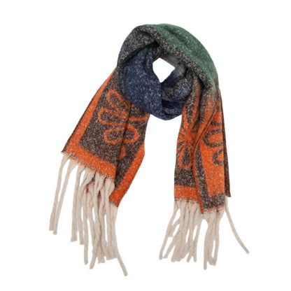 Winter Flower Print Long Shawl Warm Scarf