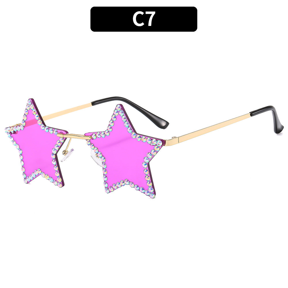Fashionable Star-Shaped Rimless Sunglasses with Rhinestones