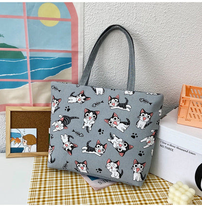 Large Capacity Canvas Tote Bag with Floral Print