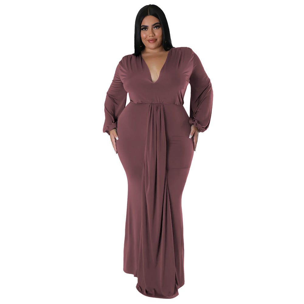 Trendy Plus Size V-Neck Irregular Hem Dress For Night Out